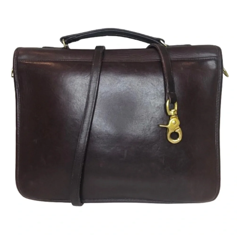 VINTAGE COACH Mahogany Leather Top Handle Turn Lock Unisex Shoulder Bag NYC COA - Picture 4 of 17